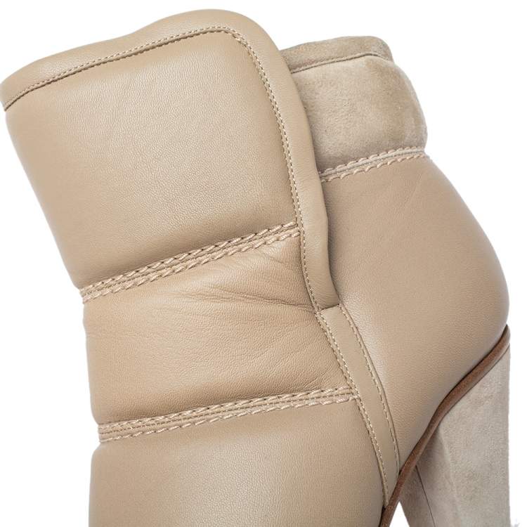 Pre Owned Chloe Beige Quilted Leather Ankle Boots Size 38.5
