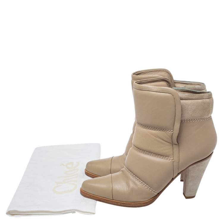 Pre Owned Chloe Beige Quilted Leather Ankle Boots Size 38.5