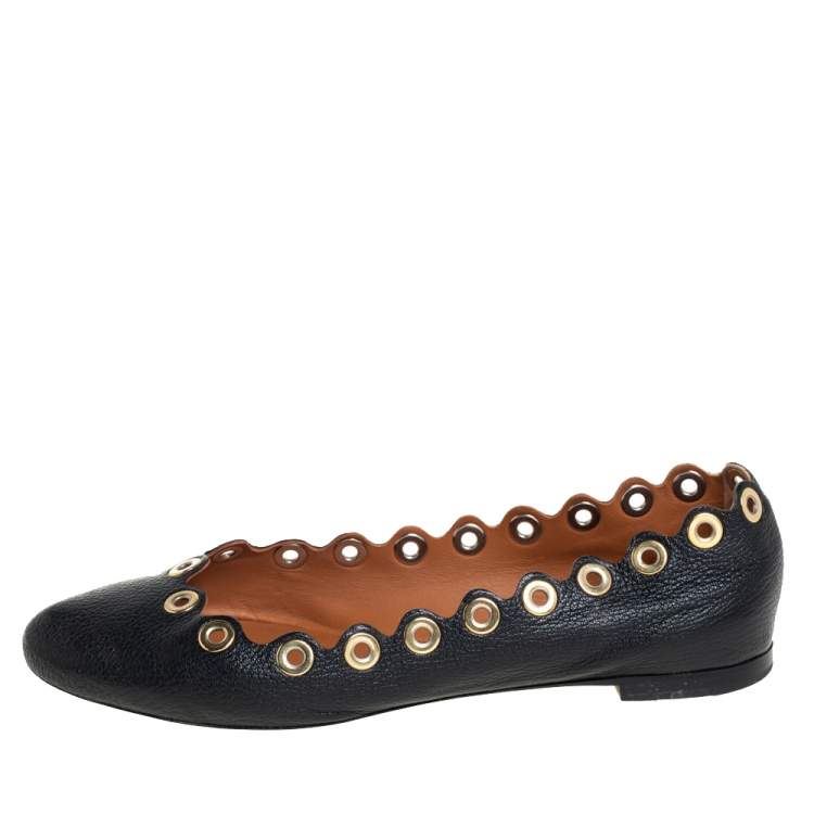 Pre Owned Chloé Black Leather Ballet Flats Size 38.5