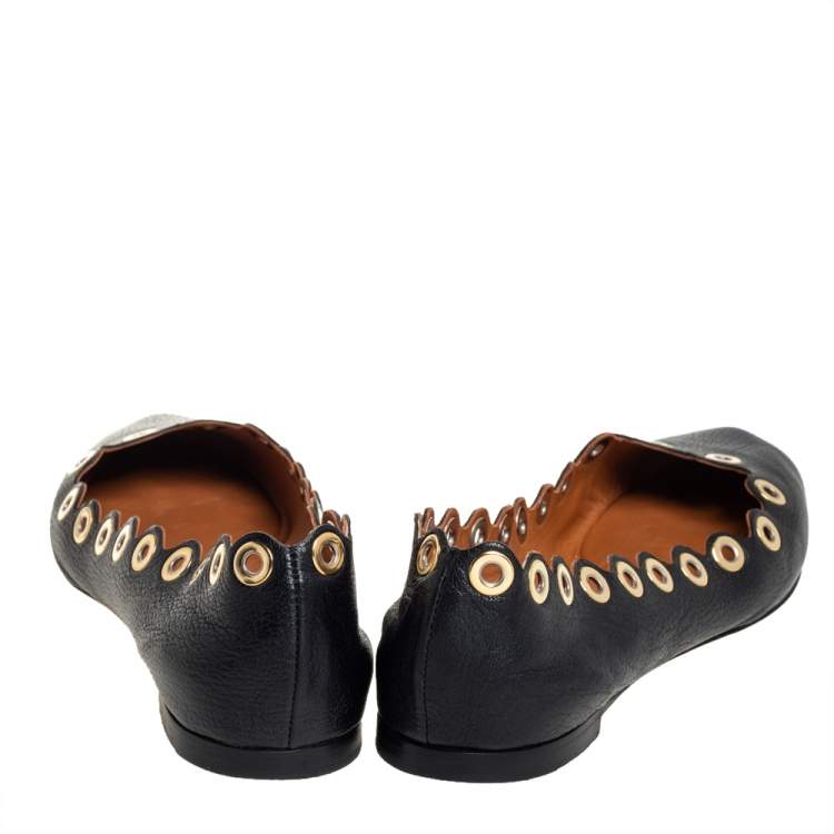 Pre Owned Chloé Black Leather Ballet Flats Size 38.5