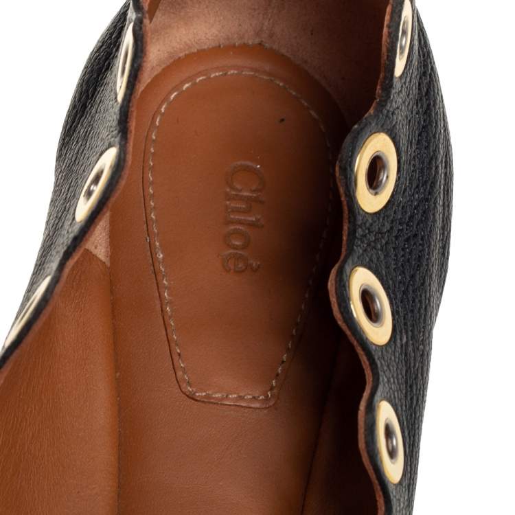 Pre Owned Chloé Black Leather Ballet Flats Size 38.5