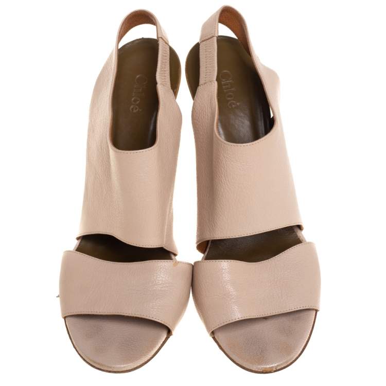 Pre Owned Chloe Beige Leather Wedge Slingback Sandals Size 39