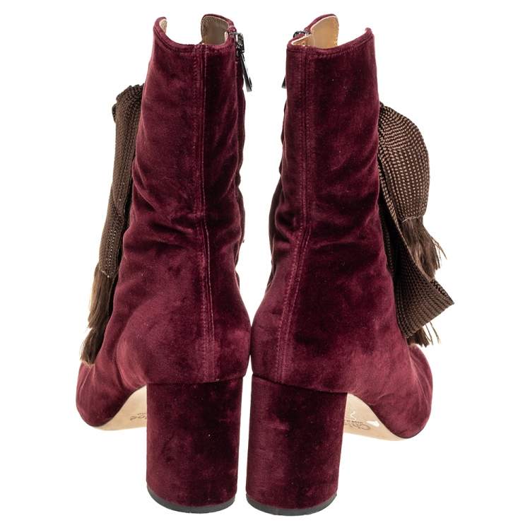 Pre Owned Chloe Burgundy Velvet Harper Mid Calf Boots Size 41