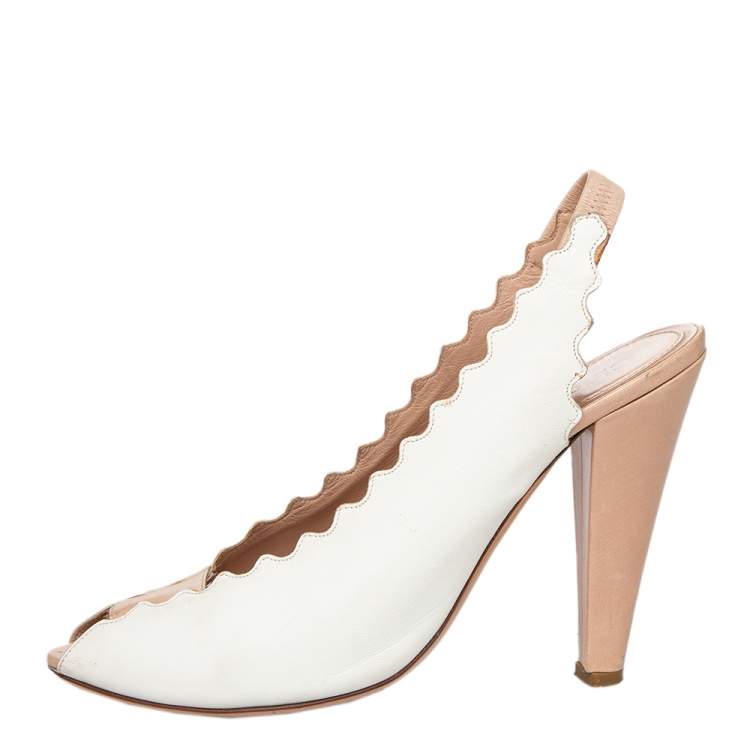 Pre Owned Chloe Cream Leather Slingback Peep Toe Sandals Size 39