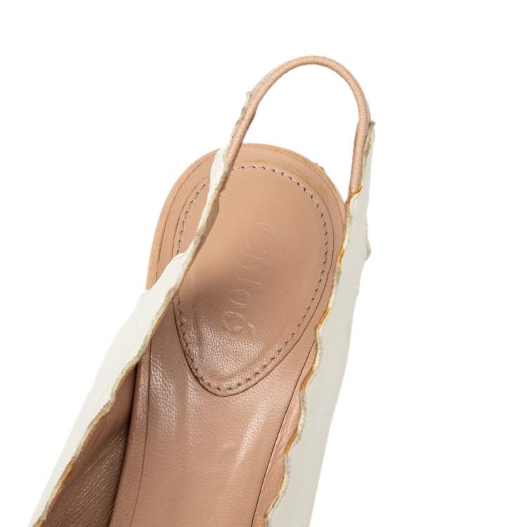 Pre Owned Chloe Cream Leather Slingback Peep Toe Sandals Size 39