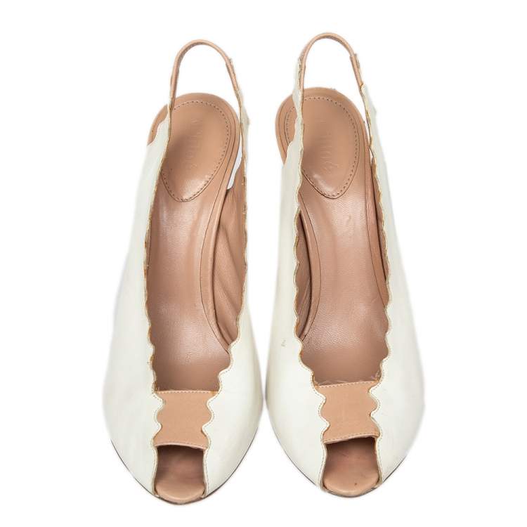 Pre Owned Chloe Cream Leather Slingback Peep Toe Sandals Size 39