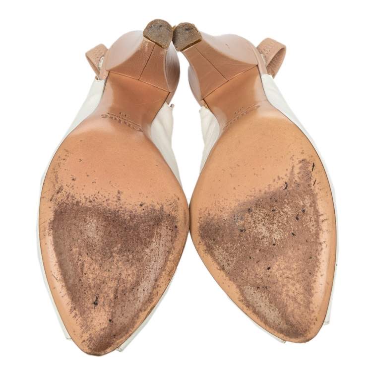 Pre Owned Chloe Cream Leather Slingback Peep Toe Sandals Size 39