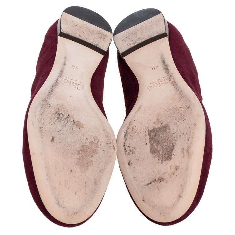 Pre Owned Chloé Dark Burgundy Suede Lauren Scalloped Ballet Flats Size 40