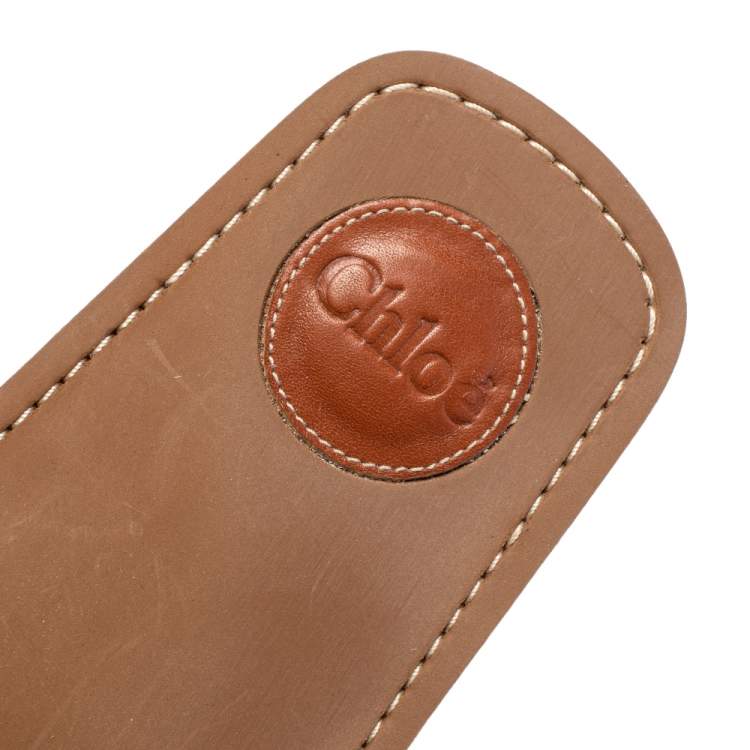 Pre Owned Chloé Ivory Canvas Logo Woody Flat Mules Size 38