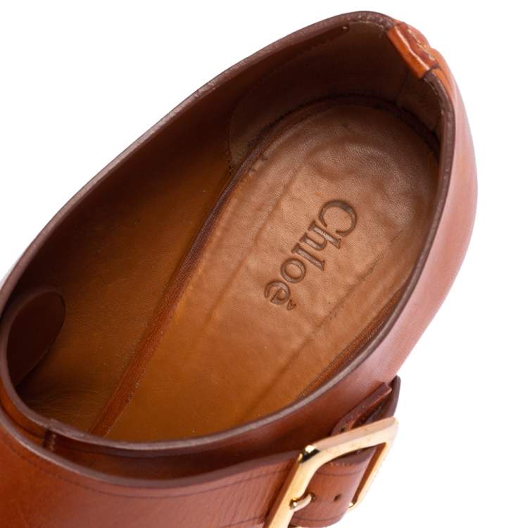 Pre Owned Chloe Brown Leather Buckle Open Toe Booties Size 39