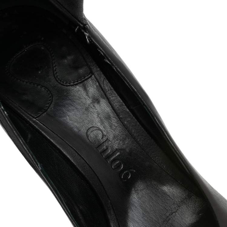 Pre Owned Chloe Black Leather Wedge Platform Ankle Wrap Sandals Size 37