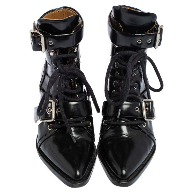 Pre Owned Chloe Black Leather Rylee Ankle Boots Size 36