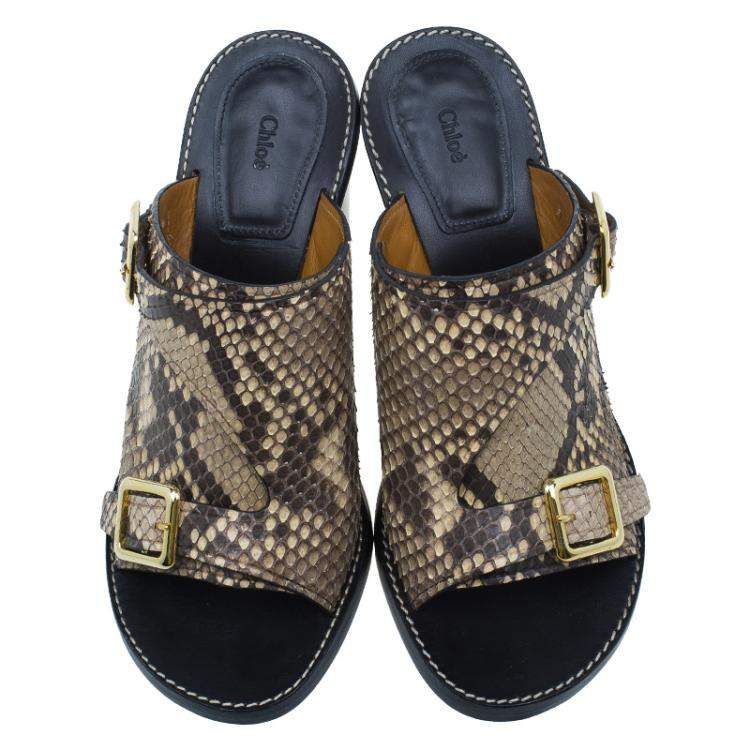 مملوكة مسبقًا Chloe Brown Python Buckle Mules Size 39