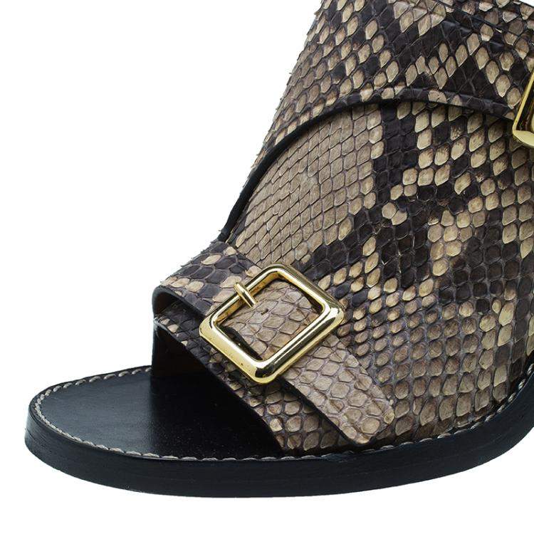 مملوكة مسبقًا Chloe Brown Python Buckle Mules Size 39
