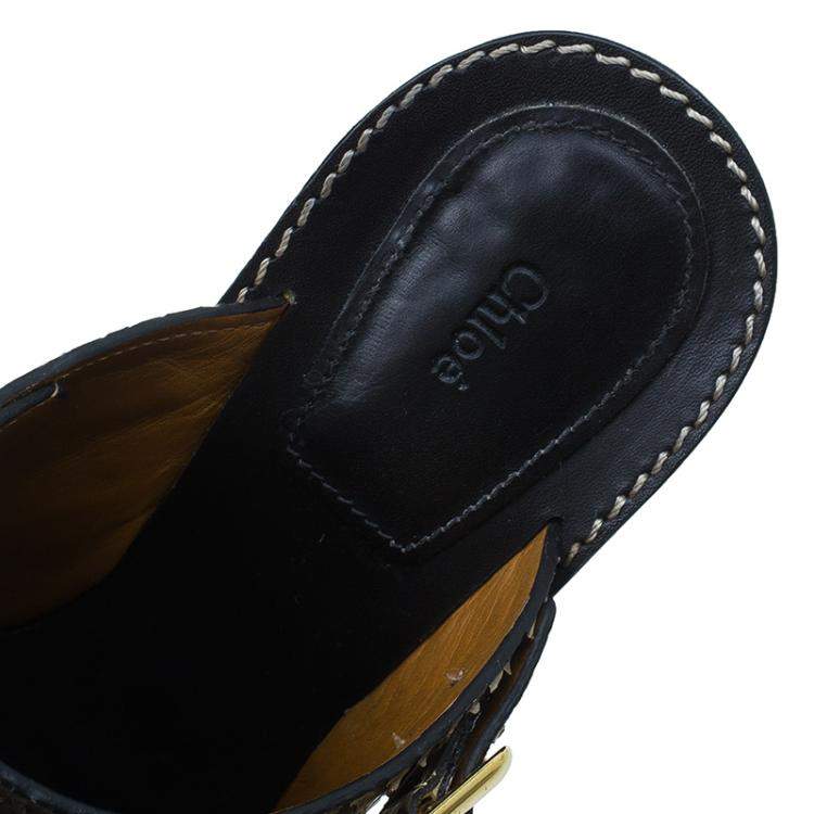 مملوكة مسبقًا Chloe Brown Python Buckle Mules Size 39