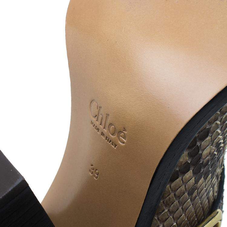 مملوكة مسبقًا Chloe Brown Python Buckle Mules Size 39