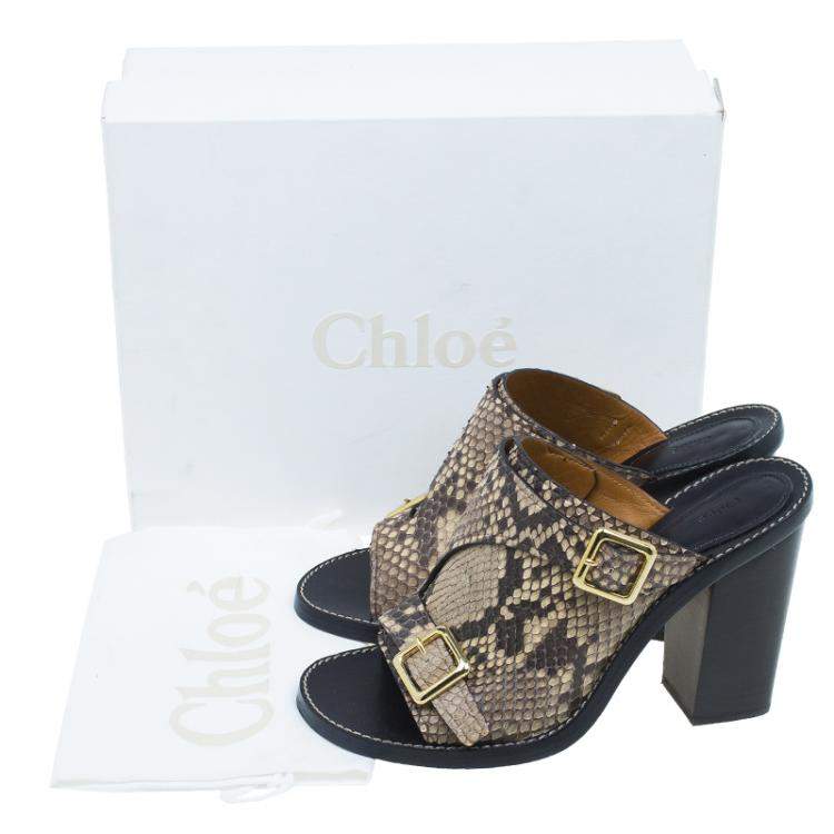 مملوكة مسبقًا Chloe Brown Python Buckle Mules Size 39