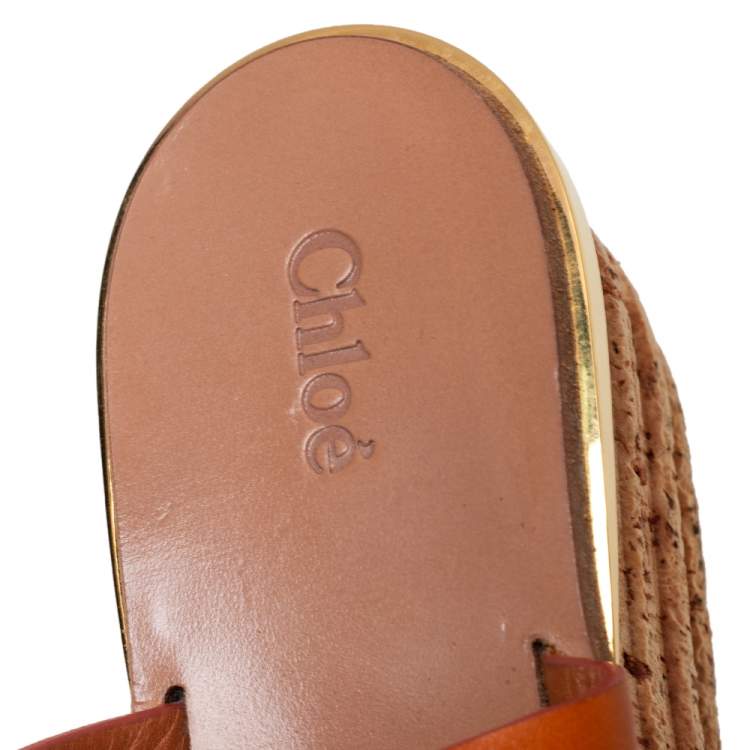 Pre Owned Chloe Tan Leather Cork Platform Slide Sandals Size 38