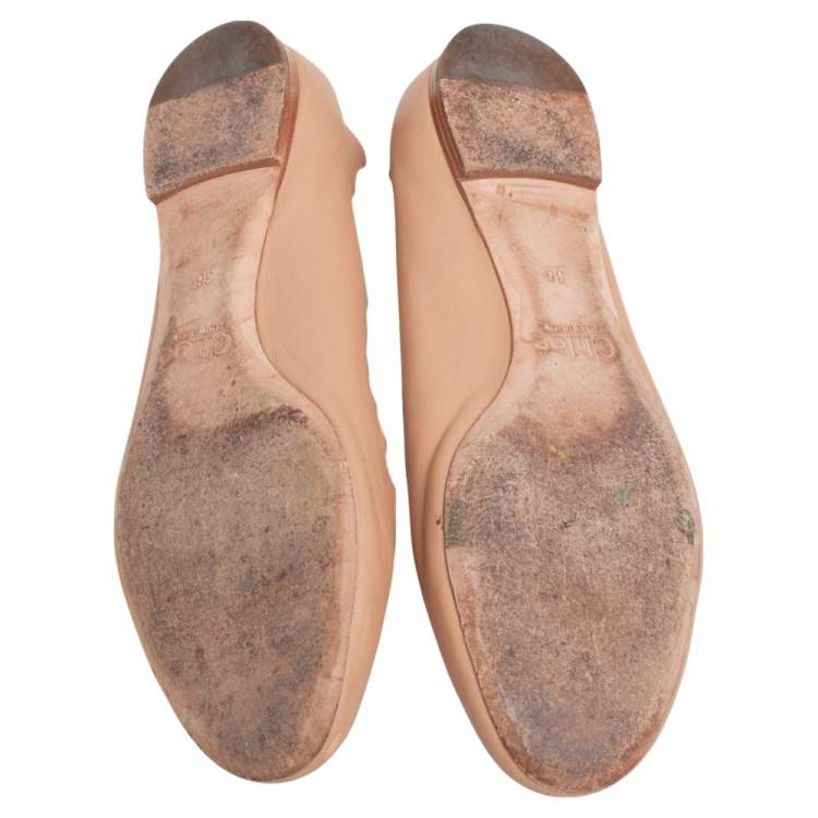Pre Owned Chloe Beige Leather Lauren Scalloped Ballet Flats Size 36