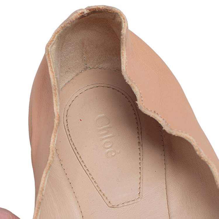 Pre Owned Chloe Beige Leather Lauren Scalloped Ballet Flats Size 36