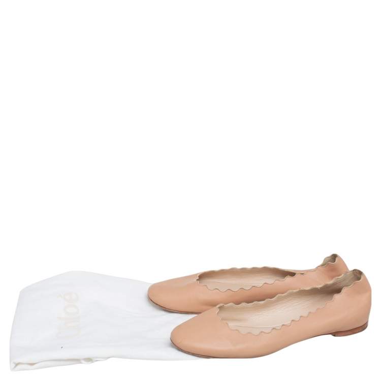 Pre Owned Chloe Beige Leather Lauren Scalloped Ballet Flats Size 36