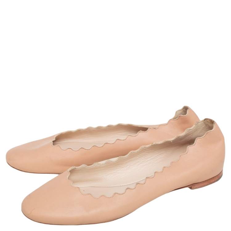 Pre Owned Chloe Beige Leather Lauren Scalloped Ballet Flats Size 36
