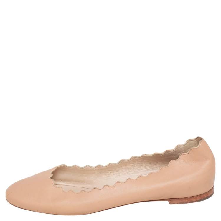 Pre Owned Chloe Beige Leather Lauren Scalloped Ballet Flats Size 36
