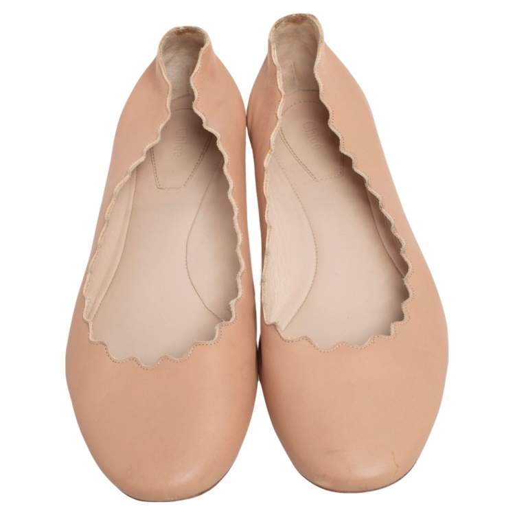 Pre Owned Chloe Beige Leather Lauren Scalloped Ballet Flats Size 36