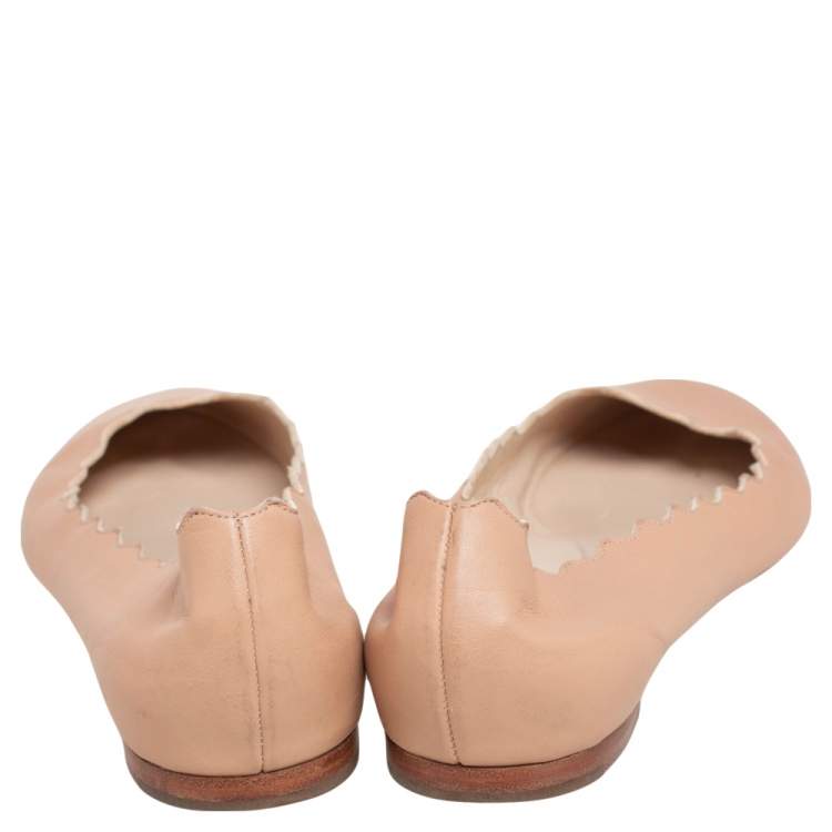 Pre Owned Chloe Beige Leather Lauren Scalloped Ballet Flats Size 36