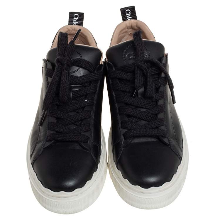 Pre Owned Chloe Black Leather Lauren Low Top Sneakers Size 38