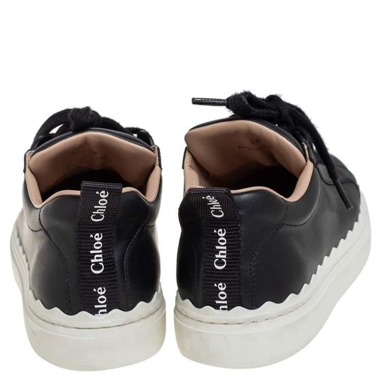 Pre Owned Chloe Black Leather Lauren Low Top Sneakers Size 38