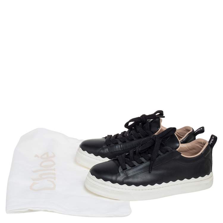 Pre Owned Chloe Black Leather Lauren Low Top Sneakers Size 38