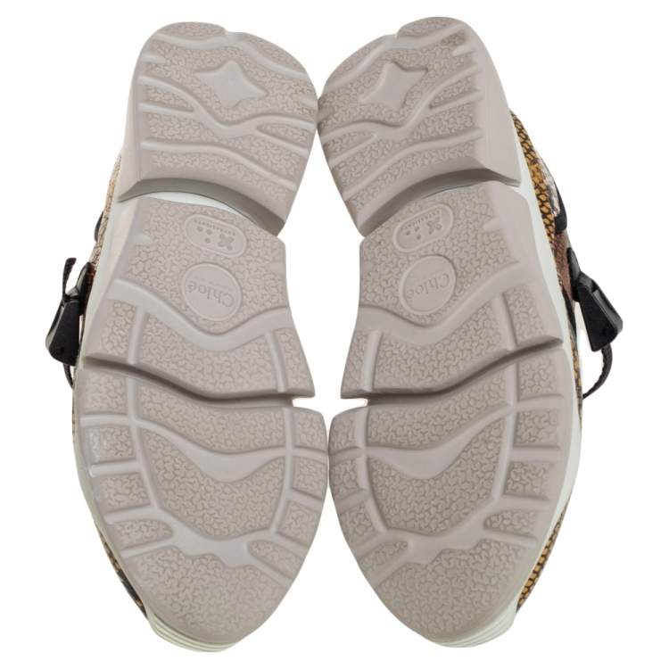 Pre Owned Chloe Multicolor Python Embossed Leather  Sonnie Sneakers Size 38