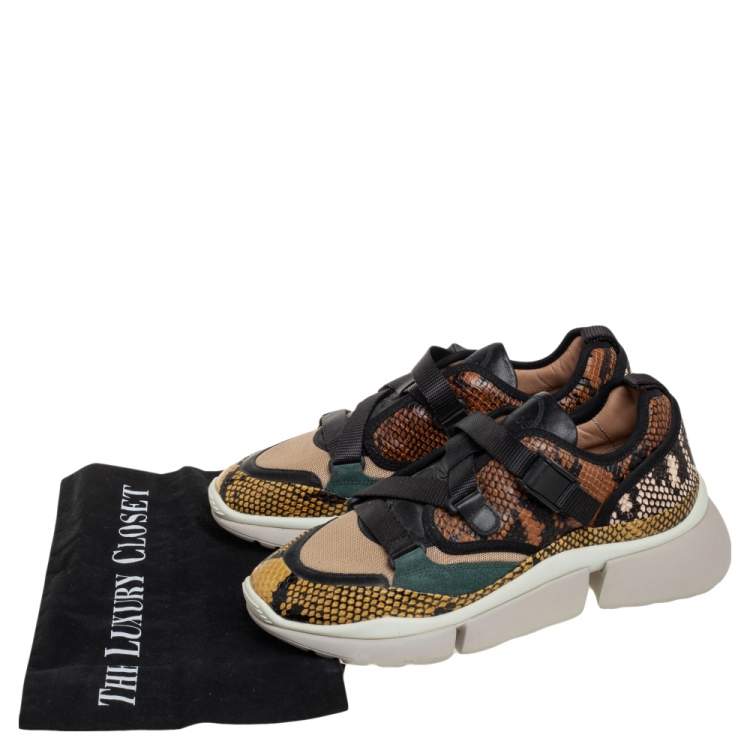 Pre Owned Chloe Multicolor Python Embossed Leather  Sonnie Sneakers Size 38