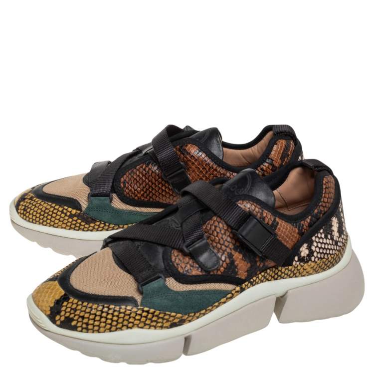 Pre Owned Chloe Multicolor Python Embossed Leather  Sonnie Sneakers Size 38