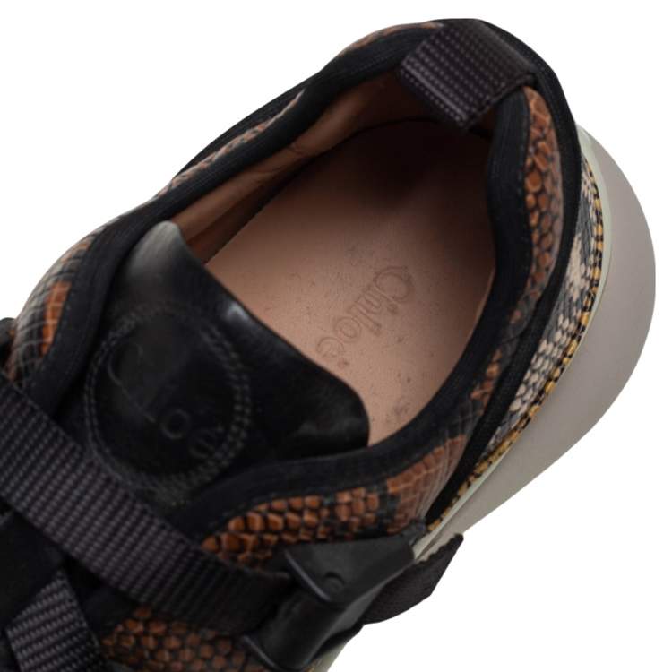 Pre Owned Chloe Multicolor Python Embossed Leather  Sonnie Sneakers Size 38