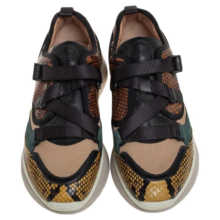 Pre Owned Chloe Multicolor Python Embossed Leather  Sonnie Sneakers Size 38