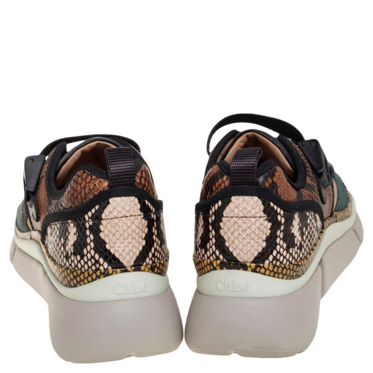Pre Owned Chloe Multicolor Python Embossed Leather  Sonnie Sneakers Size 38