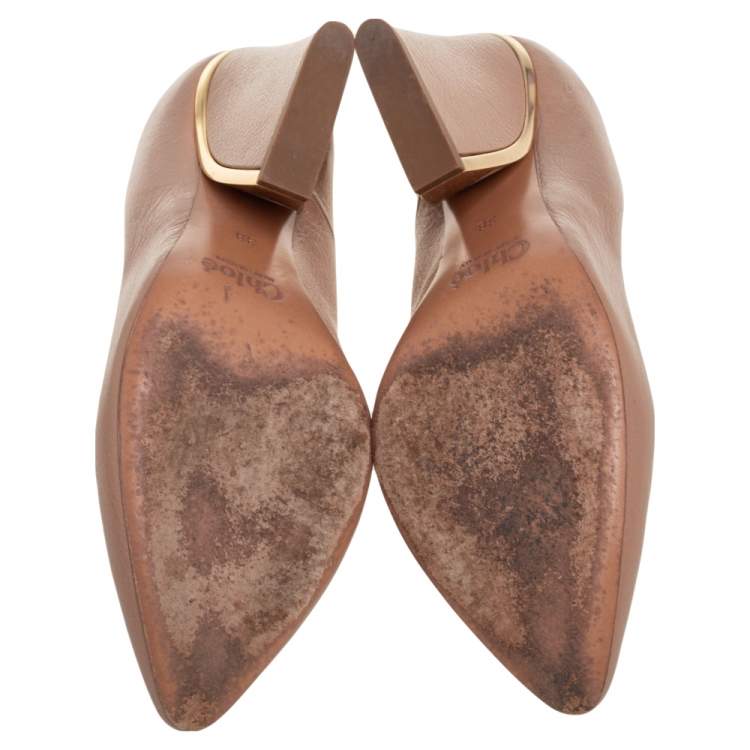 Pre Owned Chloe Beige Leather Beckie  Block Heel  Pumps Size 38