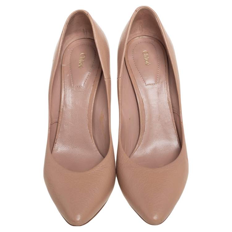 Pre Owned Chloe Beige Leather Beckie  Block Heel  Pumps Size 38