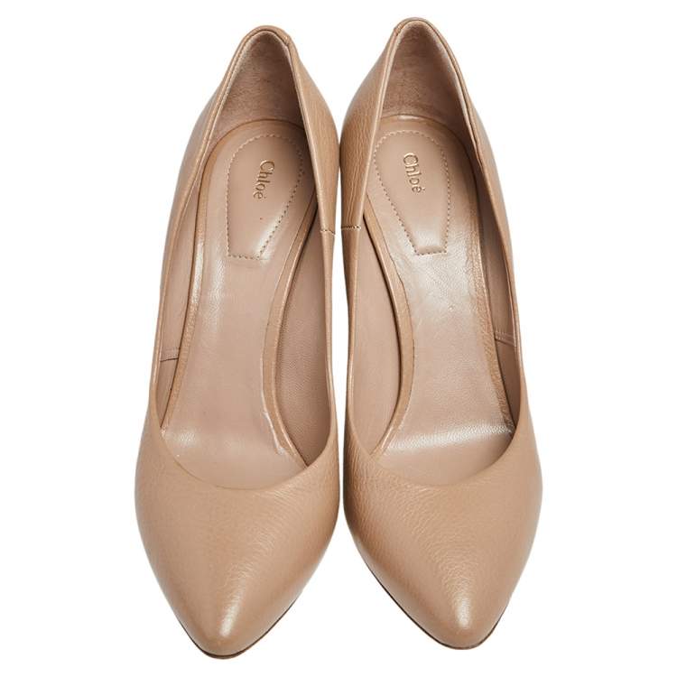 Pre Owned Chloe Beige Textured Leather Beckie Pumps Size 40