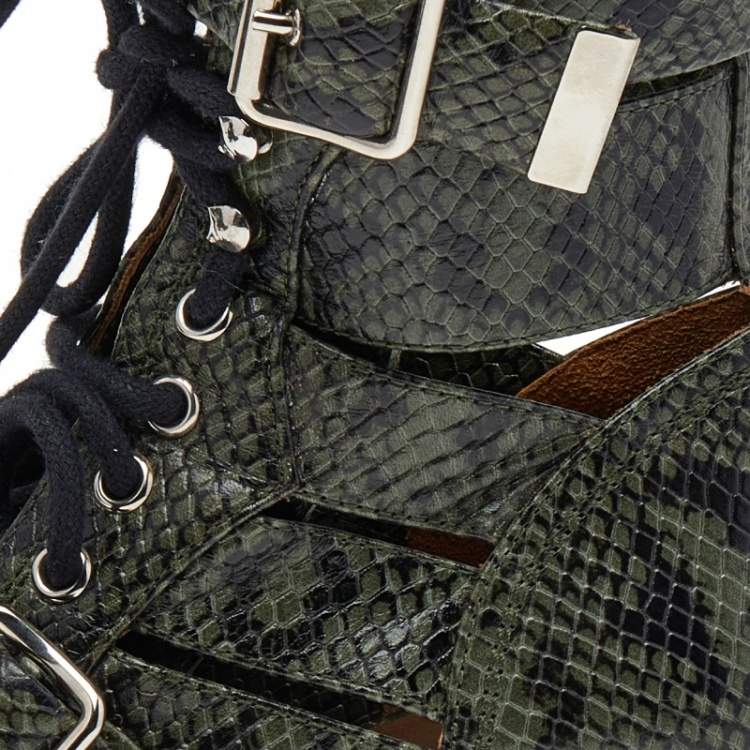 Pre Owned Chloe Green Python Embossed Leather Rylee Ankle Length  Boots Size 36