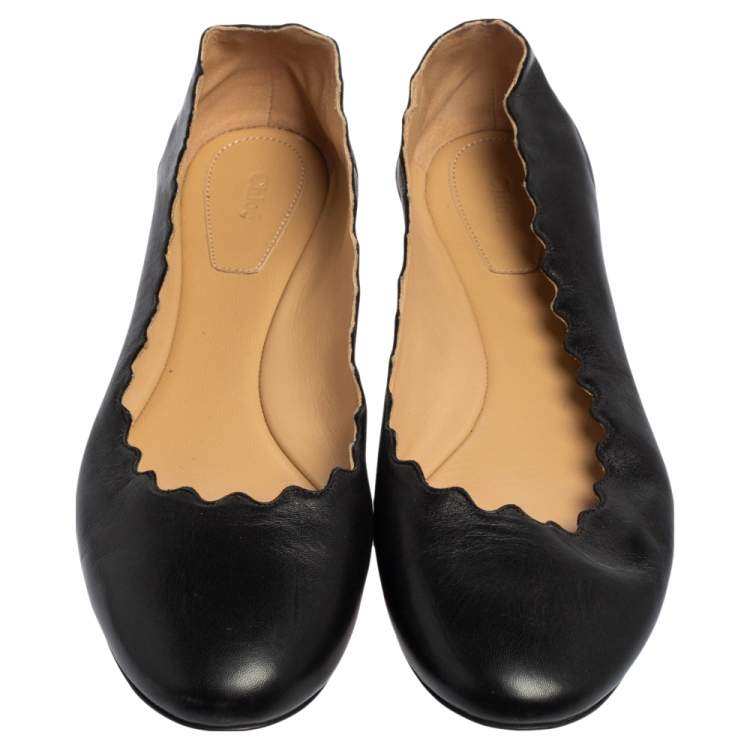 Pre Owned Chloe Black Leather Scallop Lauren Ballet Flats Size 37.5