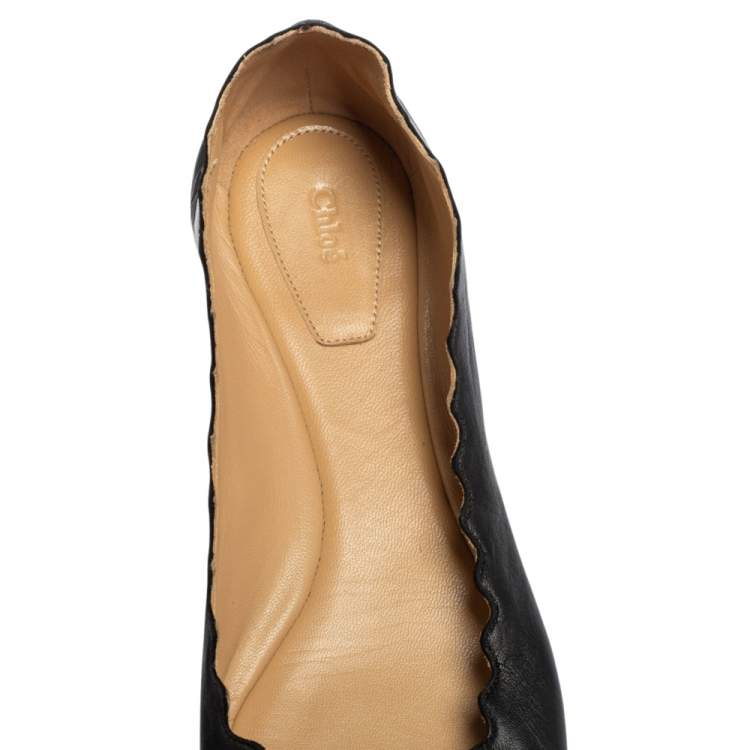 Pre Owned Chloe Black Leather Scallop Lauren Ballet Flats Size 37.5