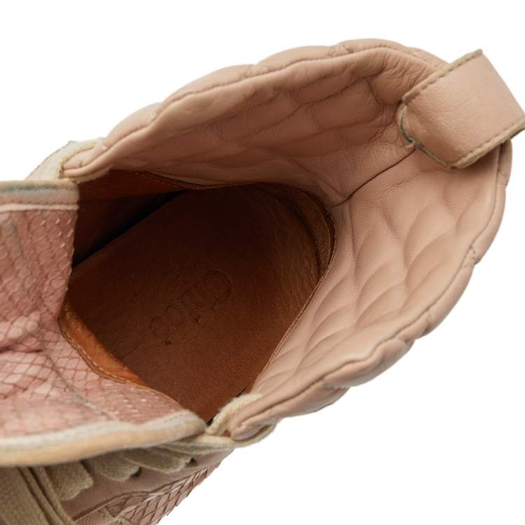 Pre Owned Chloe Pink Quilted Leather And Python High Top Sneakers Size 38