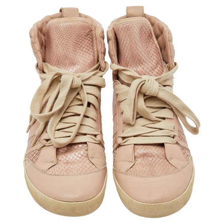 Pre Owned Chloe Pink Quilted Leather And Python High Top Sneakers Size 38