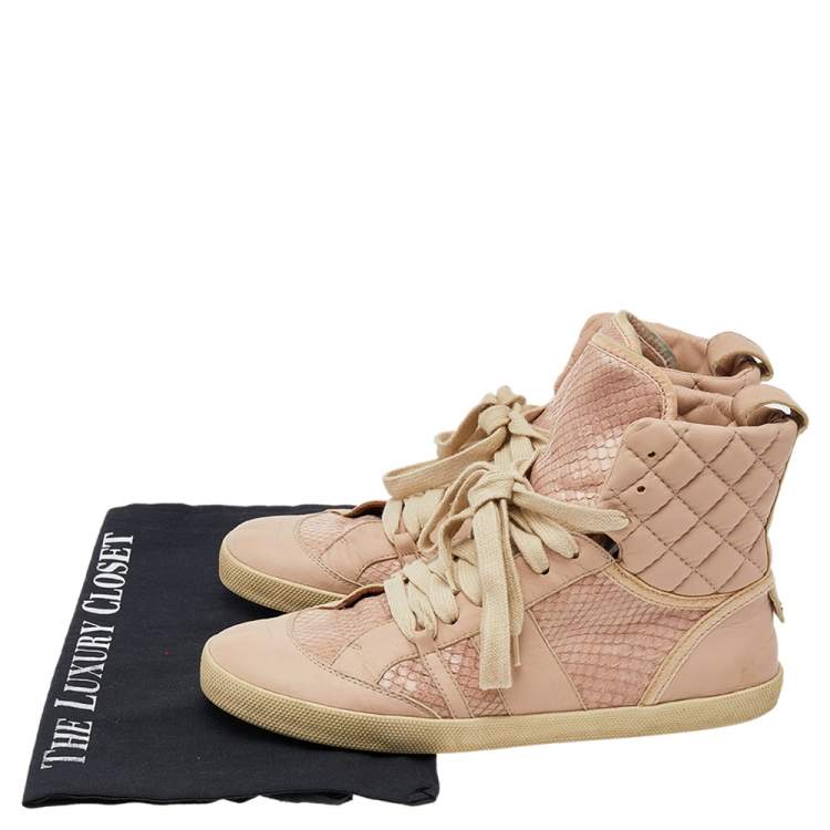 Pre Owned Chloe Pink Quilted Leather And Python High Top Sneakers Size 38