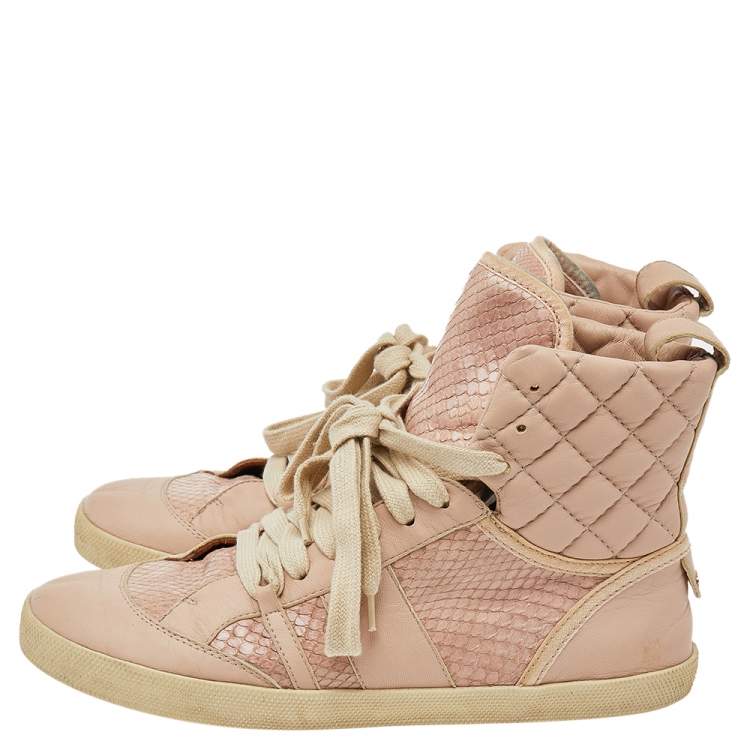 Pre Owned Chloe Pink Quilted Leather And Python High Top Sneakers Size 38
