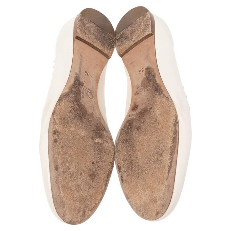 مملوكة مسبقًا Chloe White Leather Lauren Scalloped Ballet Flats Size 38