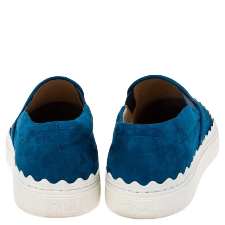 مملوكة مسبقًا Chloe Blue Suede Ivy Scallop Slip On Sneakers Size 36